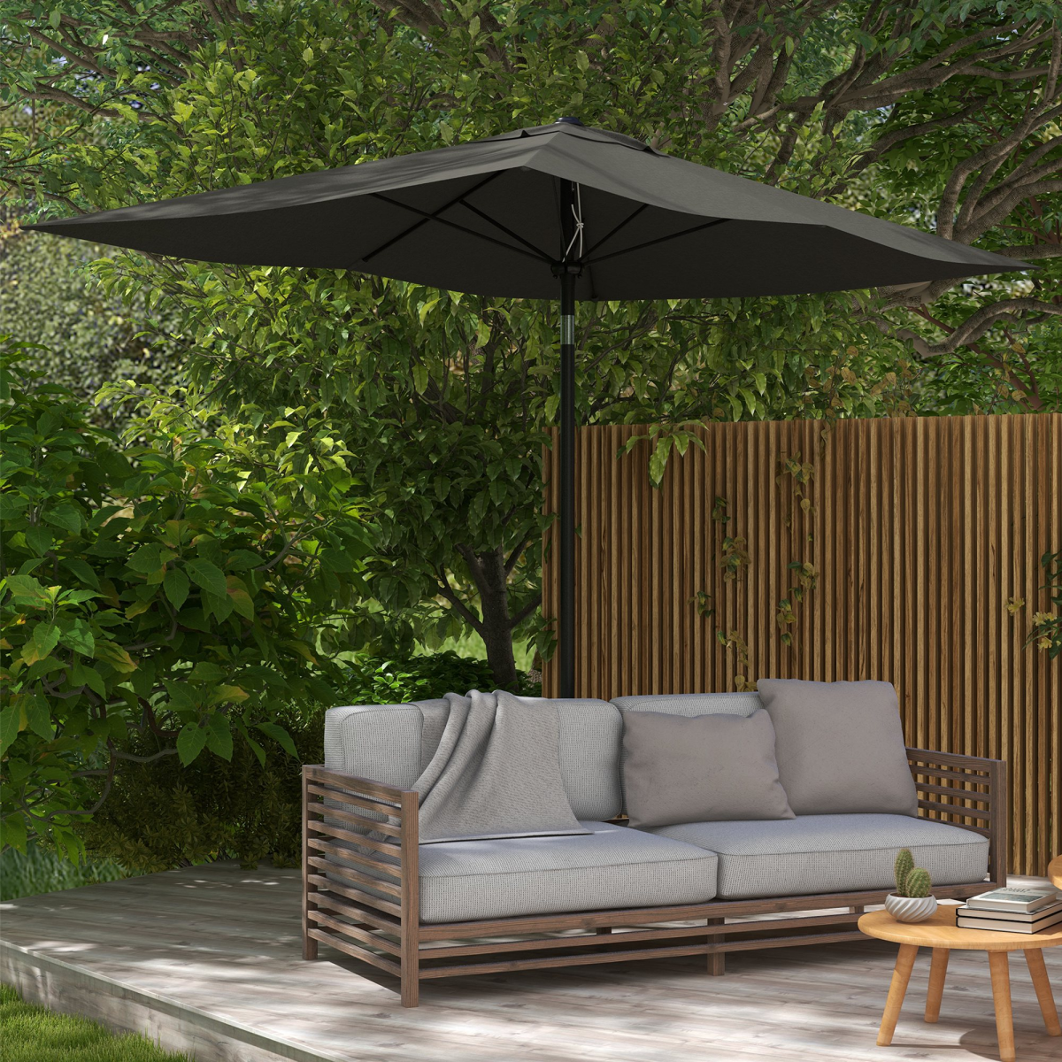 Outsunny 2 x 3m Rectangular Garden Parasol with Crank, Adjustable Angle, Dark Grey