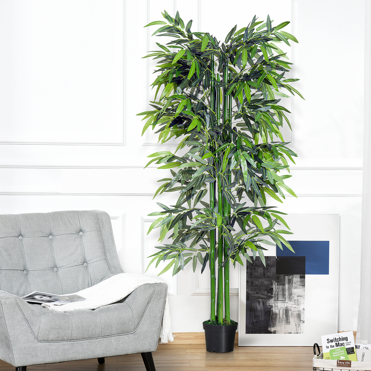 Outsunny Artificial Bamboo Tree Plant, 1.8m Green in Black Pot