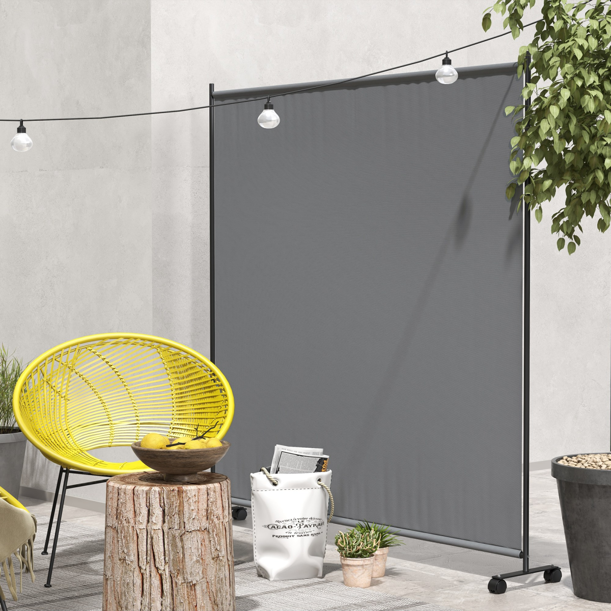 Outsunny Rolling Garden Privacy Screen with Wheels, Dark Grey