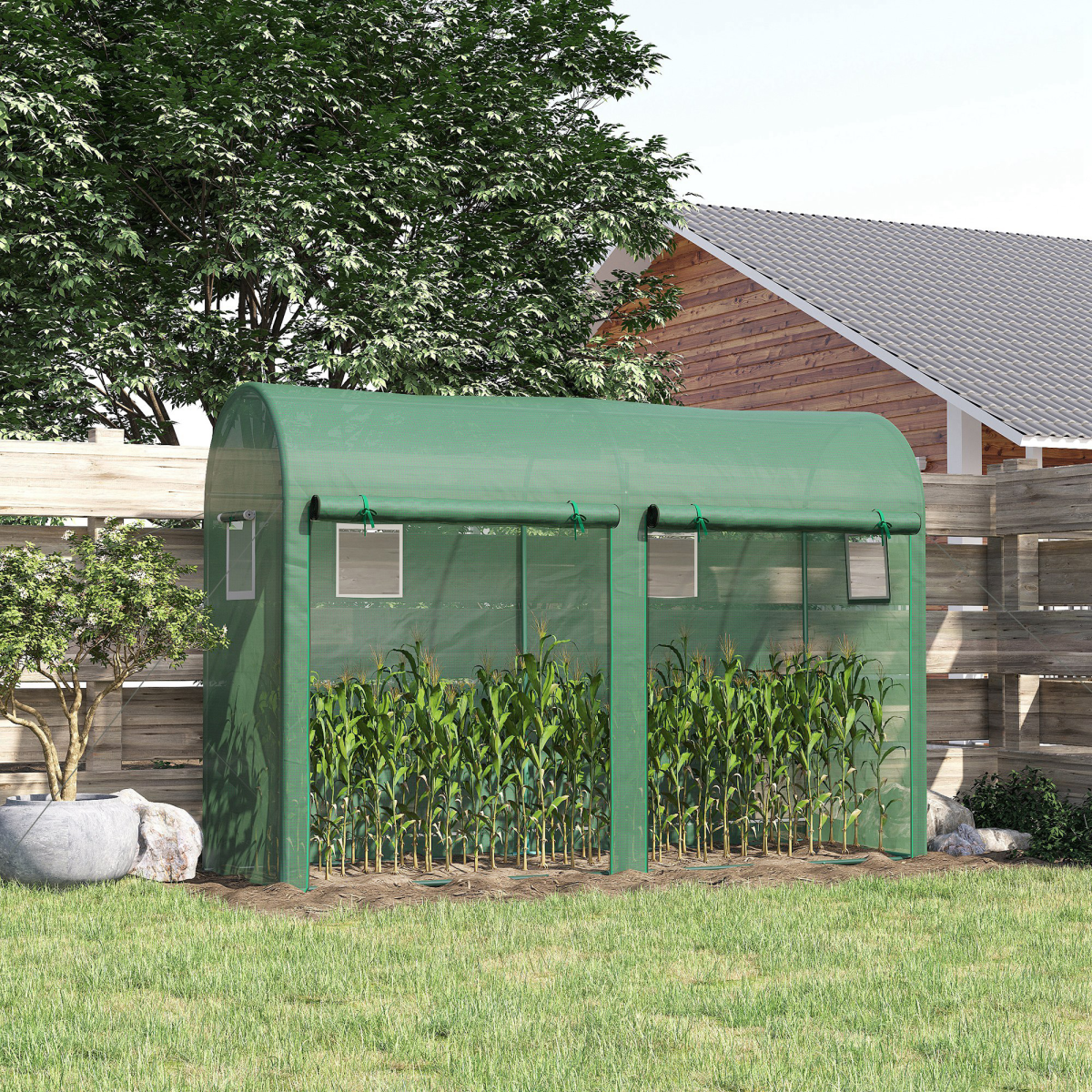 Outsunny 10ft x 3ft Greenhouse with 2 Roll-Up Doors and 4 Windows
