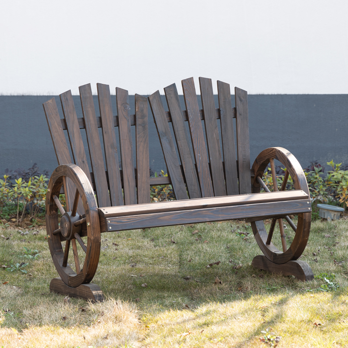 2 Seater Garden Bench with Wheel-Shaped Armrests, Carbonized Colour
