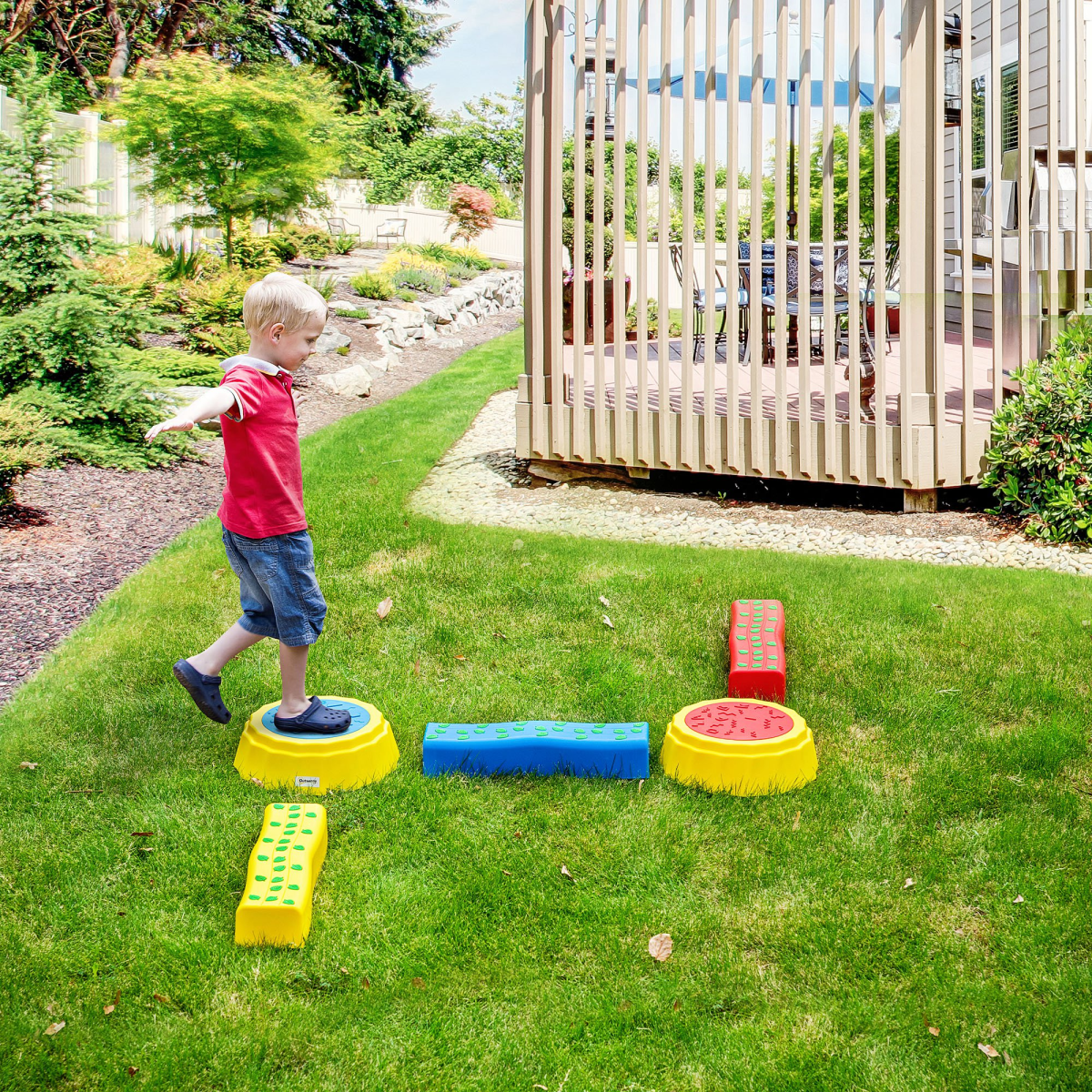 Outsunny 5-Piece Kids Stepping Stones and Balance Beam Set, Non-Slip Surface and Bottom