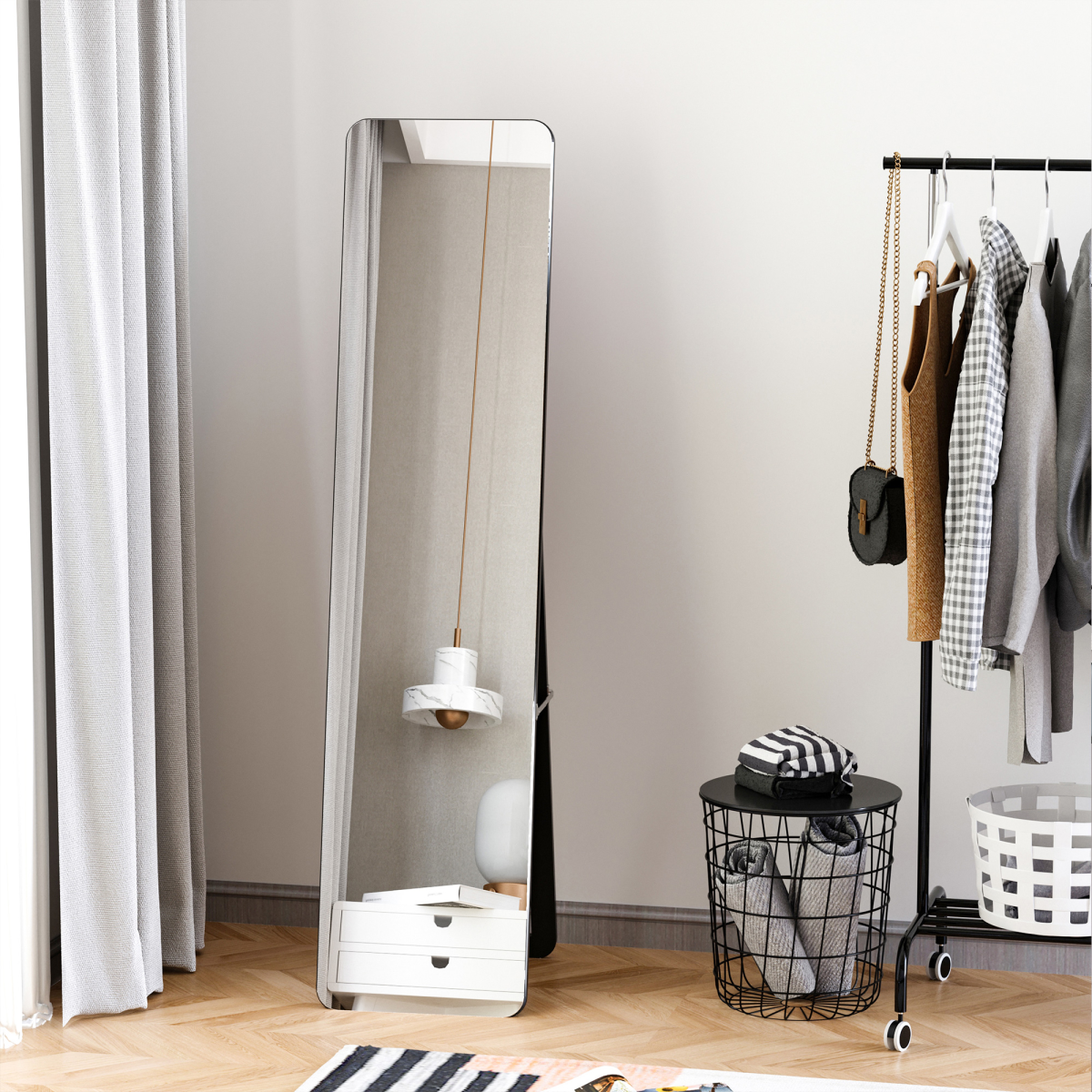 Full Length Mirror Free Standing or Wall Mount Black