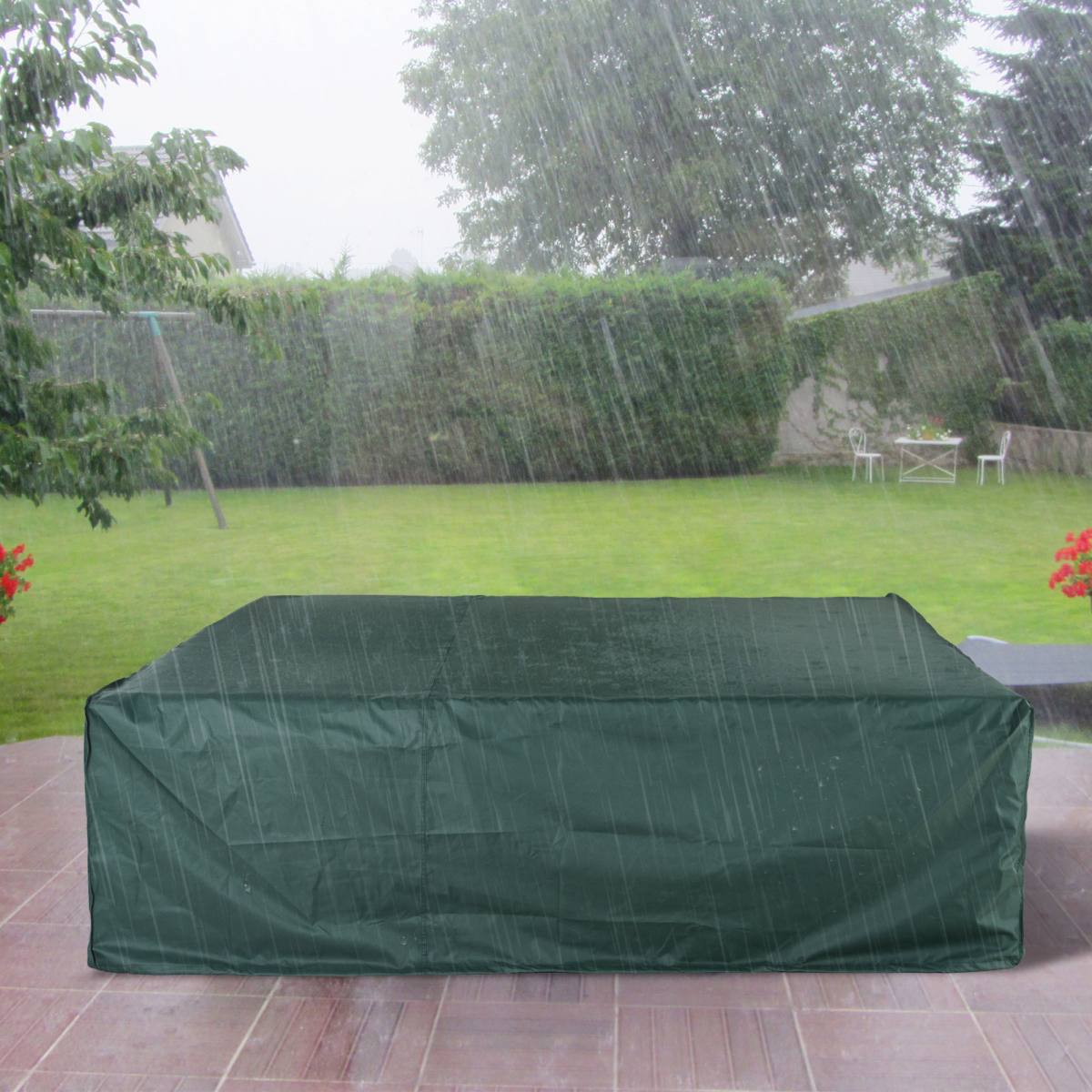 Outsunny Large 230 x 230cm PVC Coated 600D Waterproof Square Outdoor Furniture Cover Green