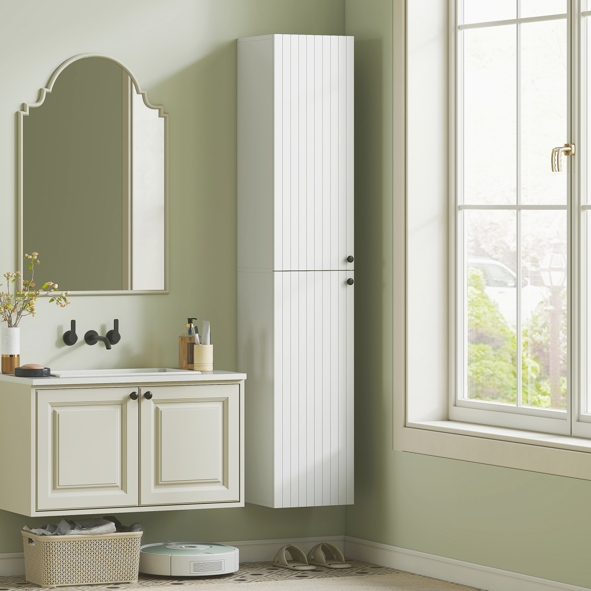 HOMCOM Wall-Mounted Slim Bathroom Storage Cabinet, White