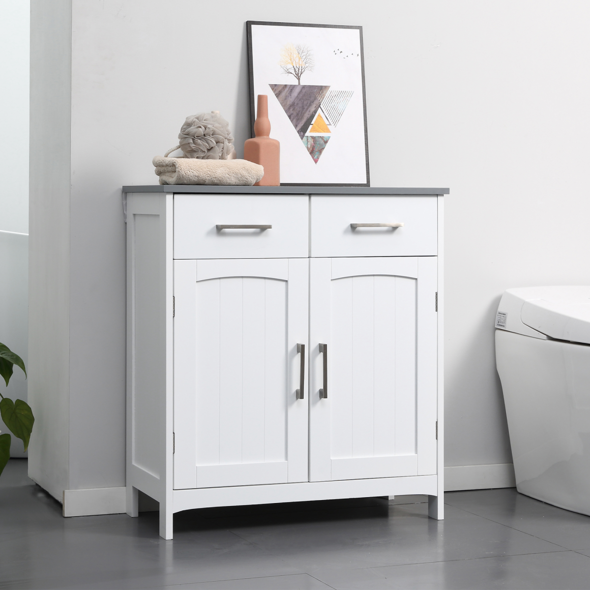 Freestanding Bathroom Storage Cabinet with 2 Drawers, 2 Doors and Adjustable Shelf