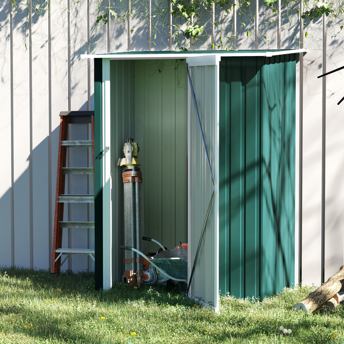 Outsunny 4.7ft x 2.8ft Steel Garden Shed with Sloped Roof and Latch Door, Green