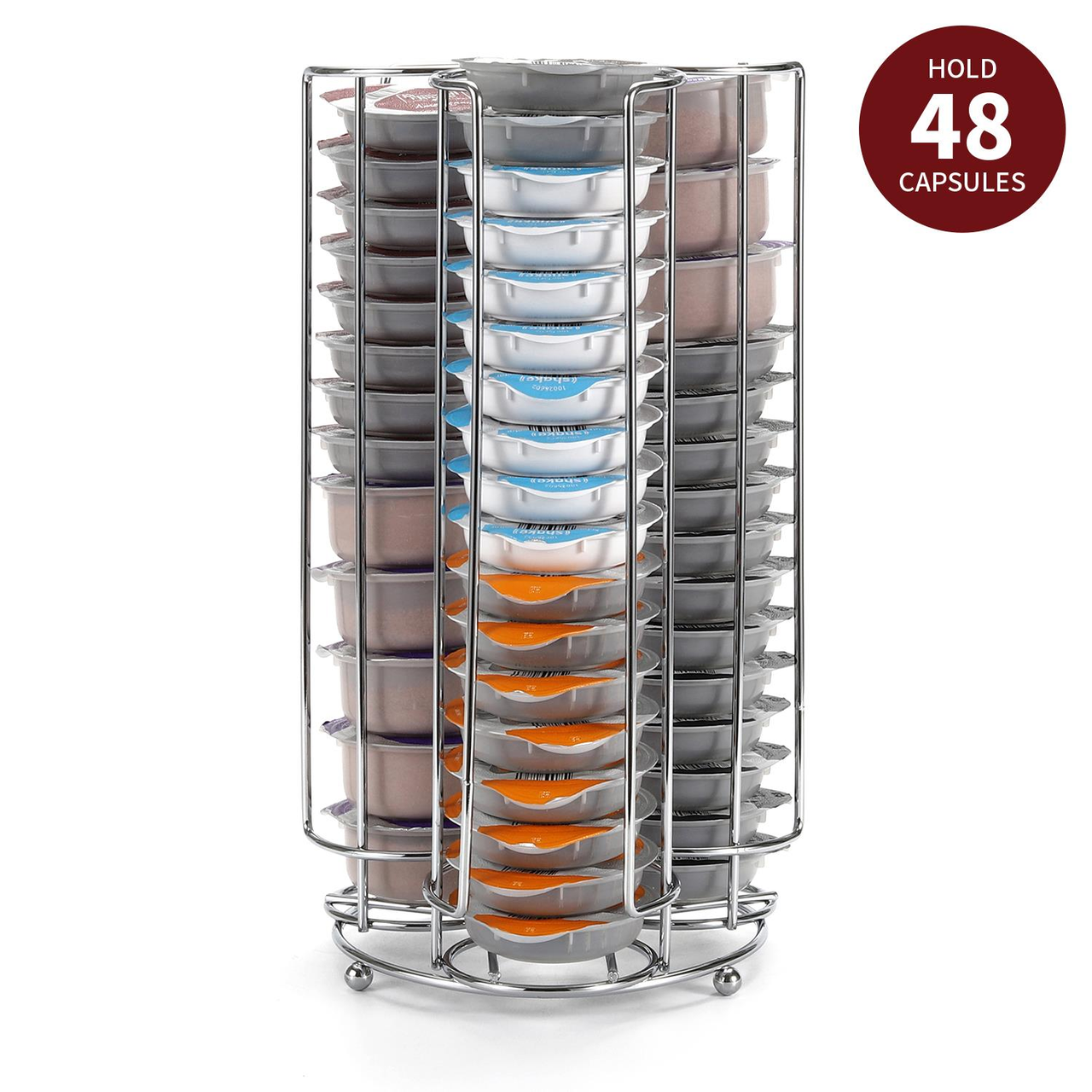 Vinsani Coffee Pod Stand for 48 Tassimo Coffee Capsules, 3-Section Coffee Capsule Holder, Metal Wire Storage Rack, Black/Sleek Finish