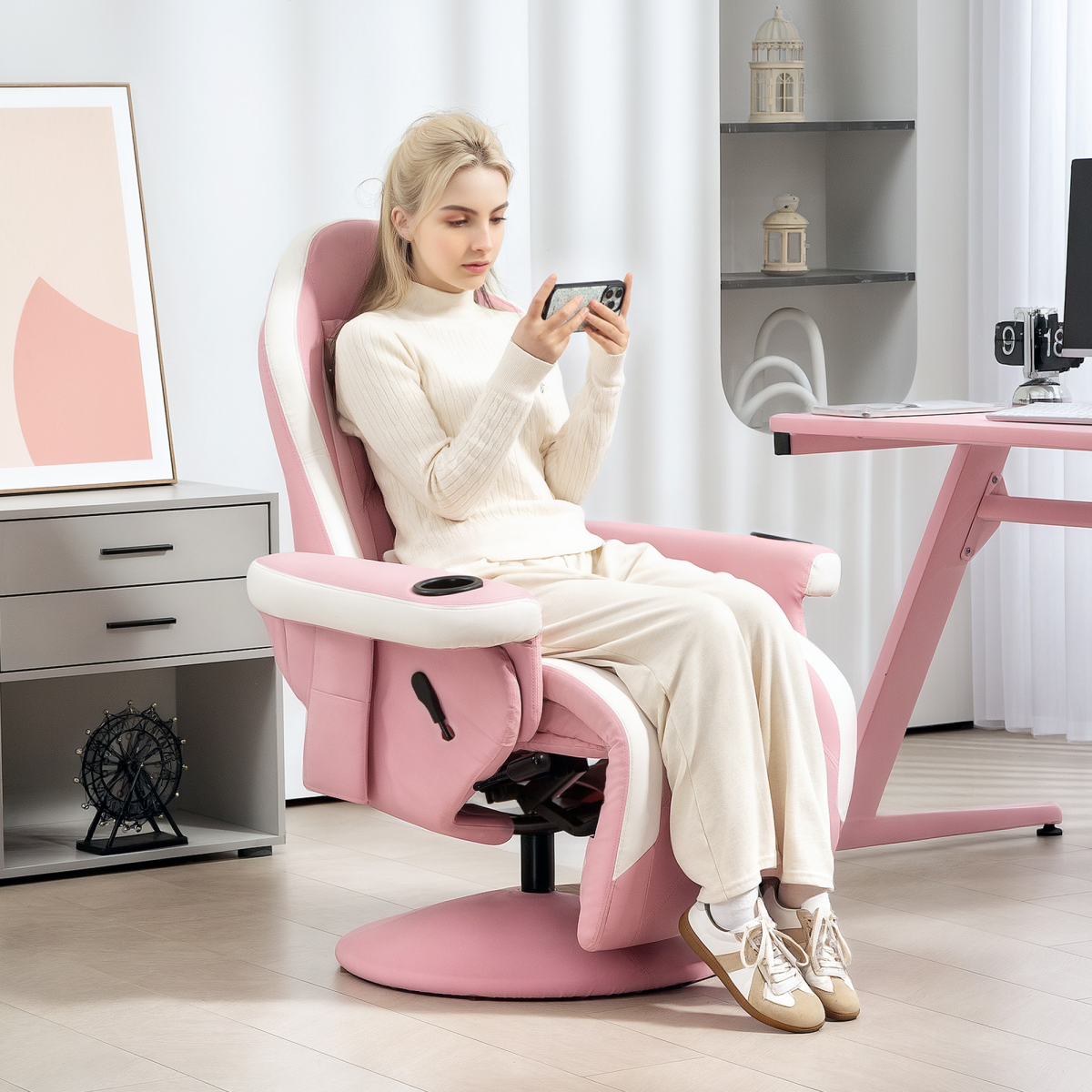 HOMCOM Manual PU Recliner Armchair with 135° Recline, Swivel & Footrest