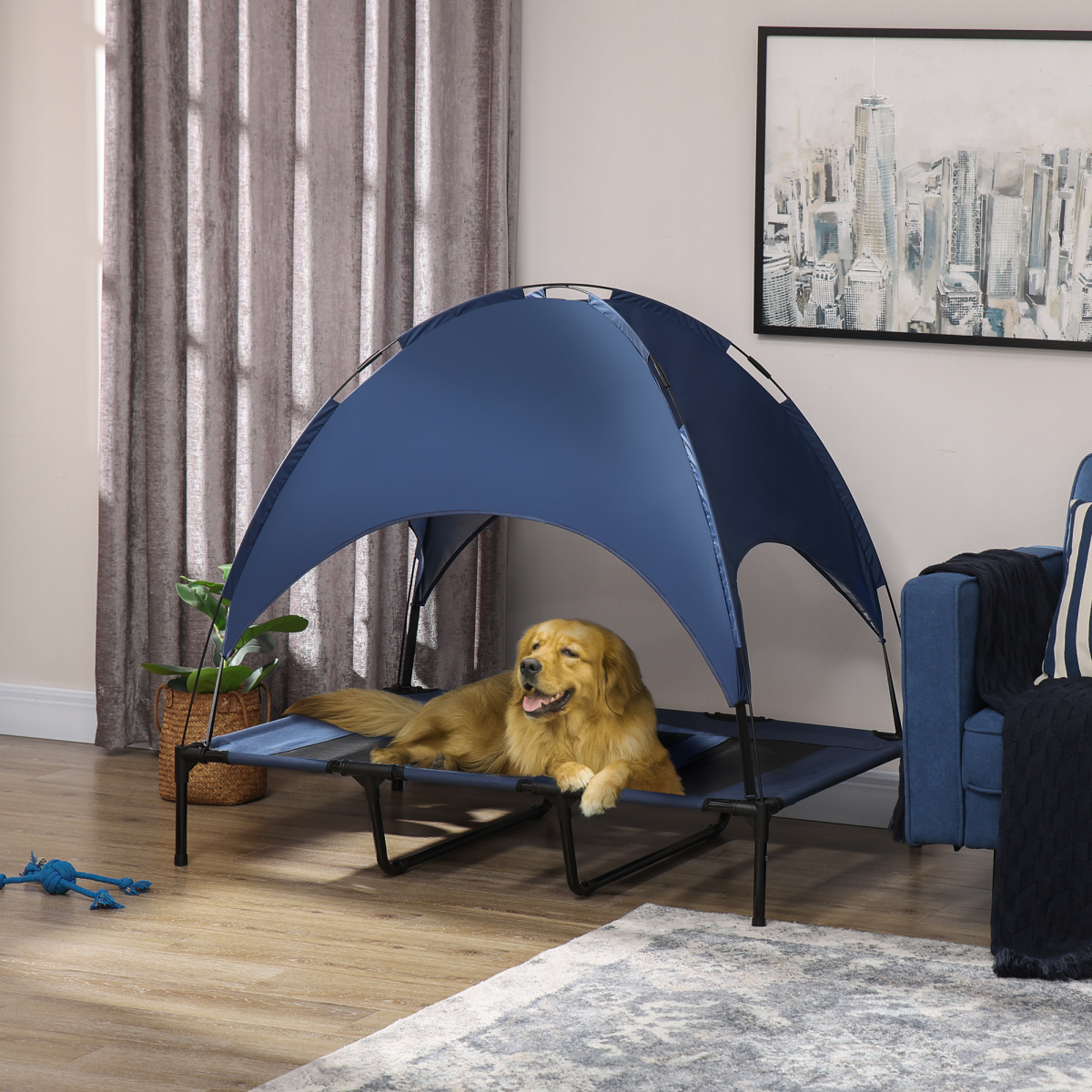 PawHut 122cm Elevated Dog Bed Outdoor Raised Pet Cot with Removable Canopy
