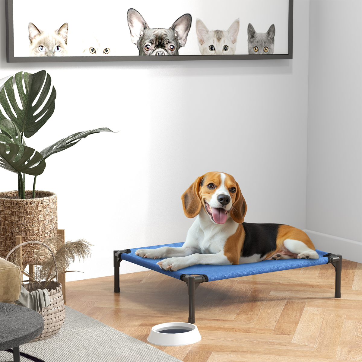 PawHut Elevated Pet Bed with Powder-Coated Metal Frame, Oxford Fabric, Indoor/Outdoor Folding Cot with Carry Bag