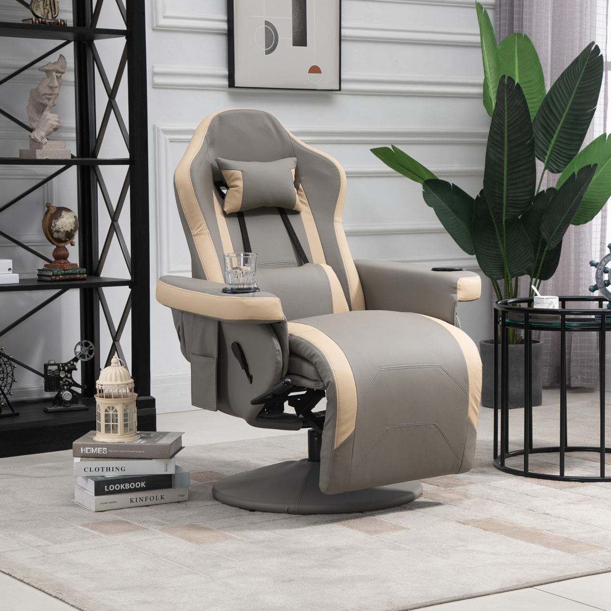 HOMCOM Manual Recliner Armchair with Footrest, 135° Reclining, 360° Swivel, Faux Leather