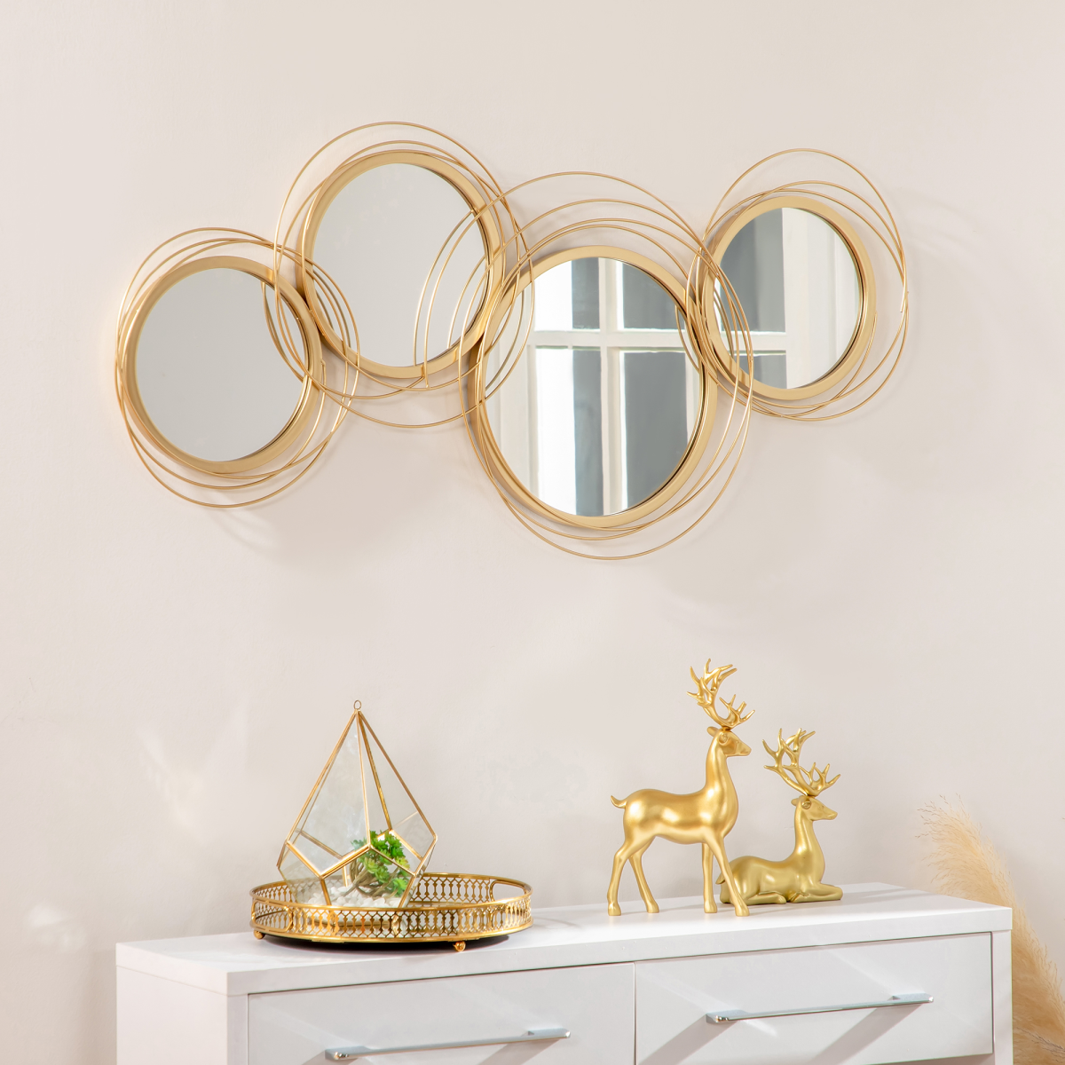 Gold Metal Wall Mirror Art with Hanging Kit, 56 x 107 cm