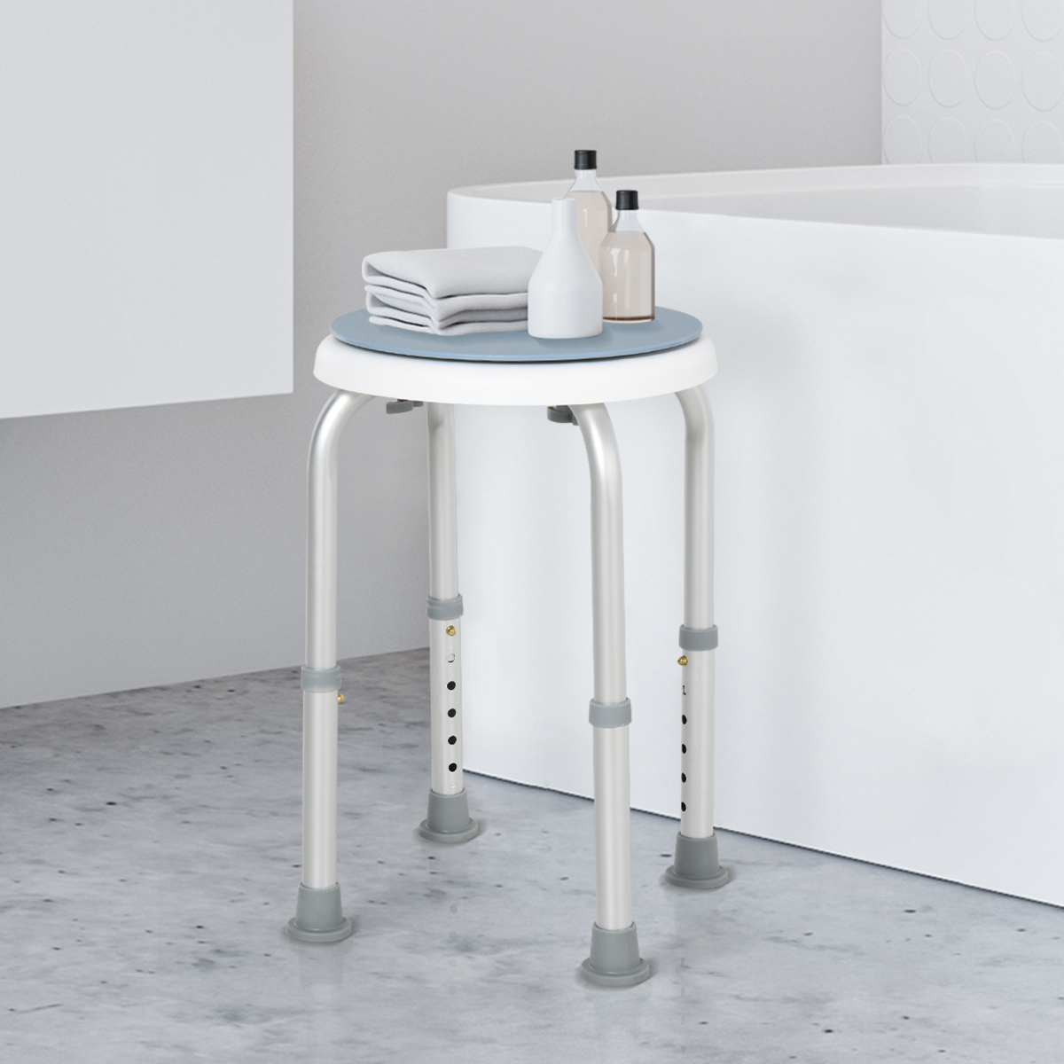 360° Swivel Bath Shower Stool, Adjustable Height, Non-Slip Feet