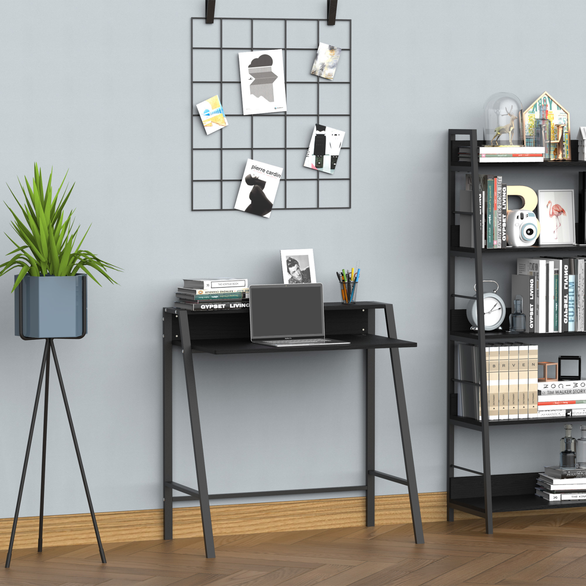 HOMCOM Computer Desk with Upper Storage Shelf, Two-Tier Work Table, 85cm