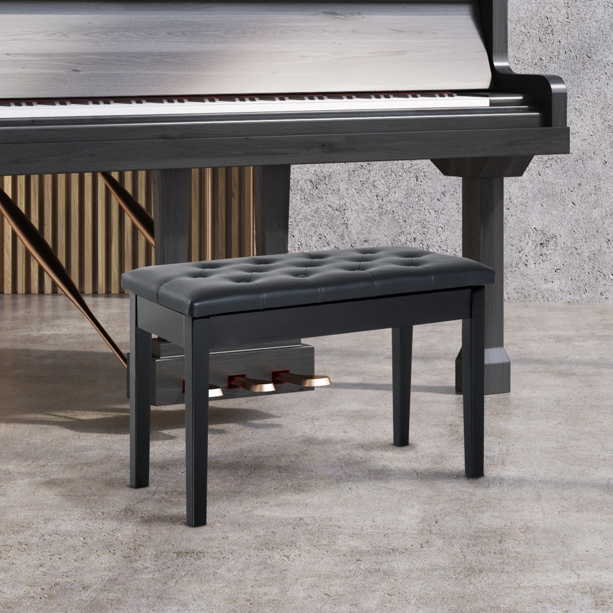 HOMCOM Tufted 2-Seater Piano Bench with Storage, Black