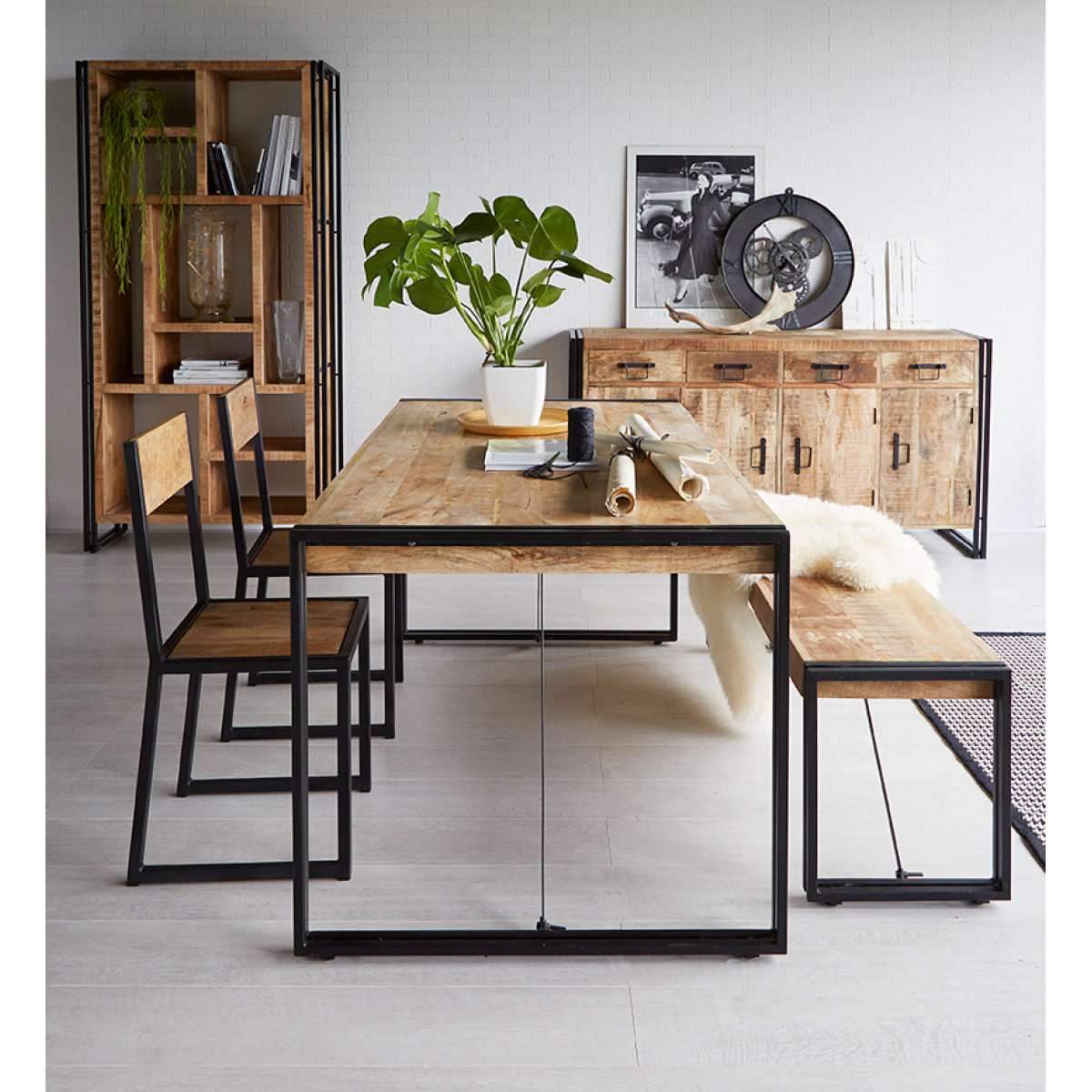 Cosmo Industrial Metal & Wood Bench