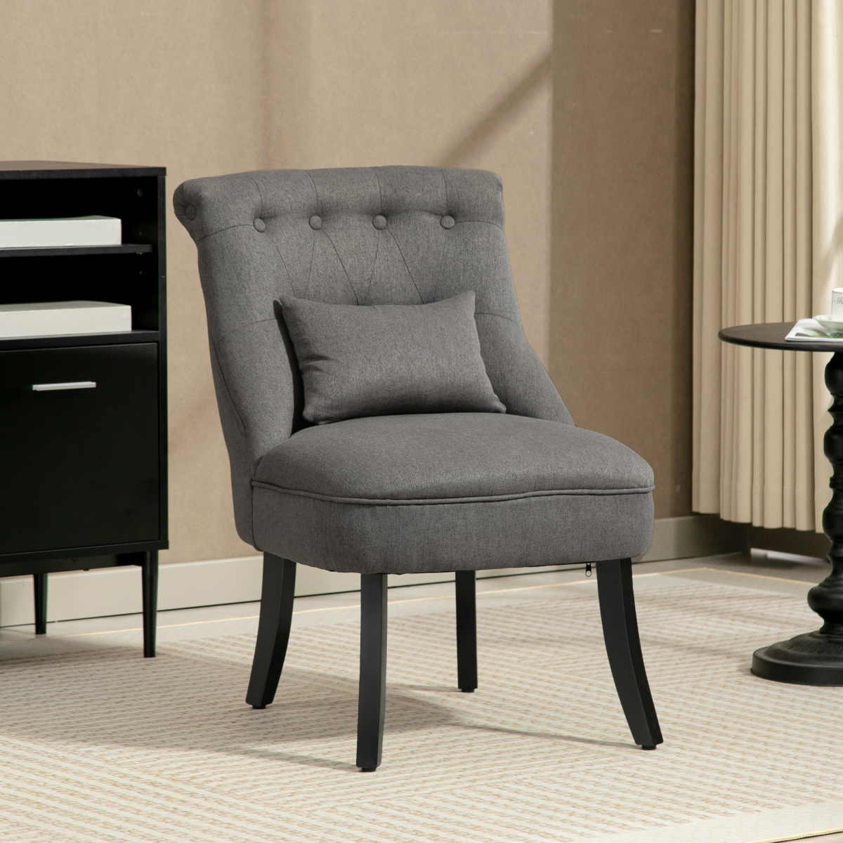 HOMCOM Charcoal Grey Fabric Single Sofa with Pillow, Wood Legs
