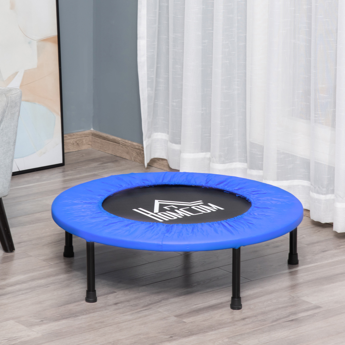 HOMCOM 81cm Foldable Fitness Trampoline, 100kg Max Load, Blue/Black