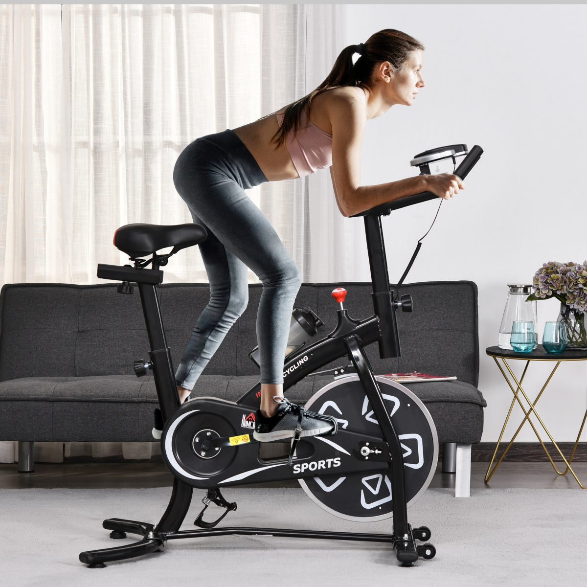HOMCOM Belt-Driven Indoor Cycling Exercise Bike with LCD Monitor
