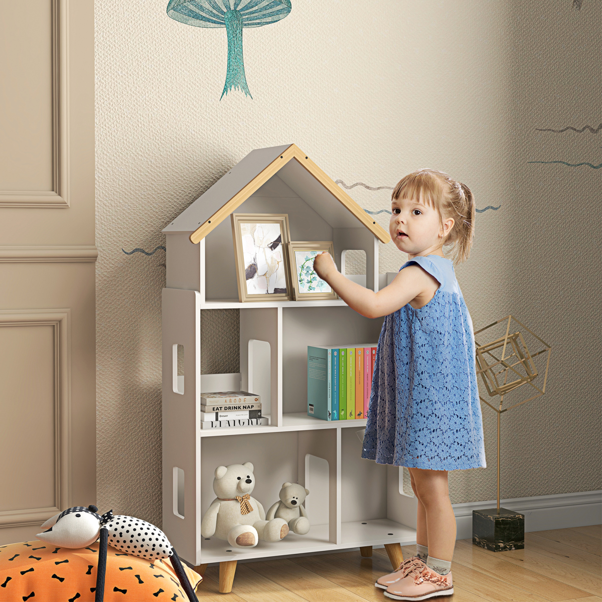 ZONEKIZ 3-Tier Toy Storage Shelf, 6 Cubby Organizer, White for Playroom & Bedroom