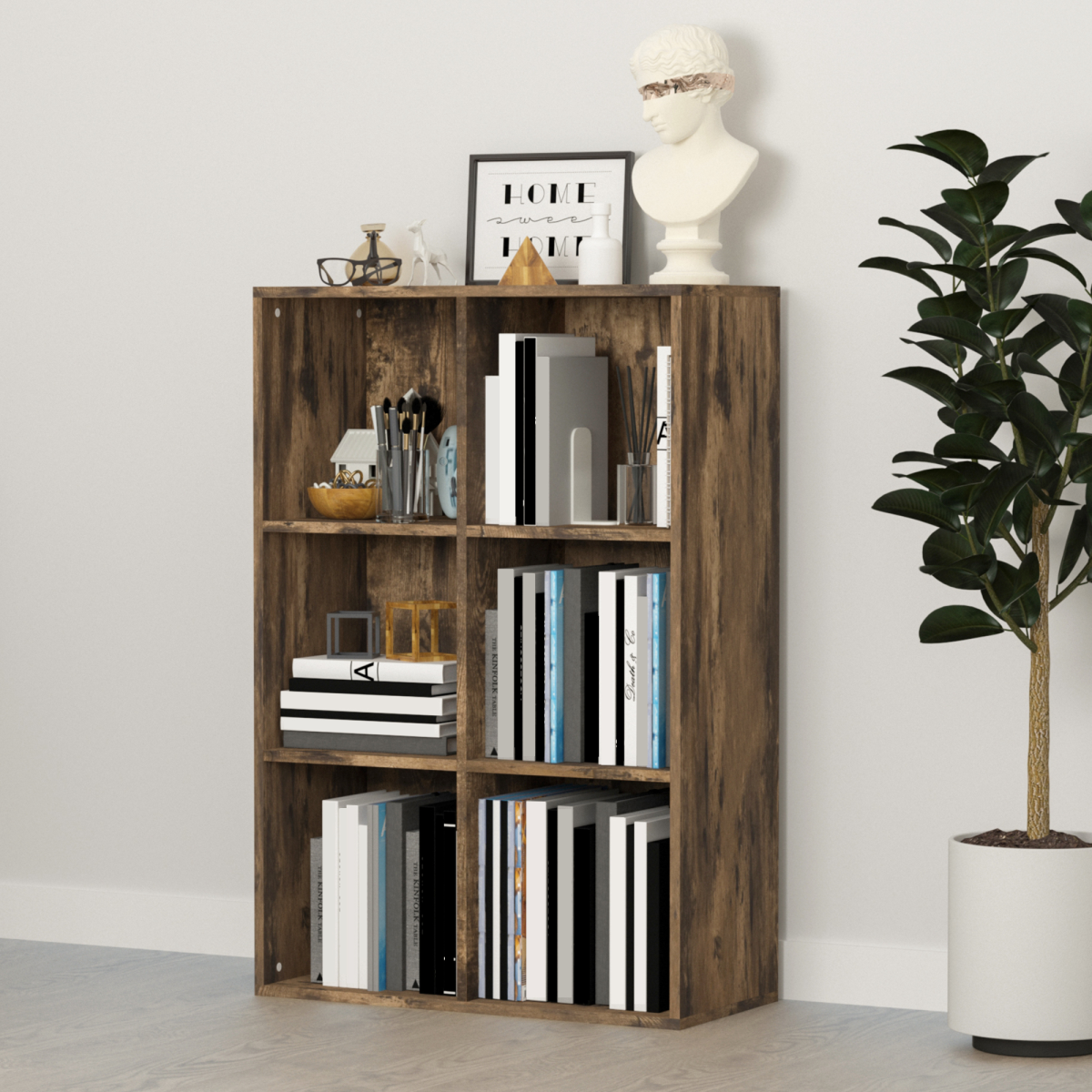 6-Cube Open Bookcase Storage Display Cabinet for Home Office, Study, Bedroom, Family Room