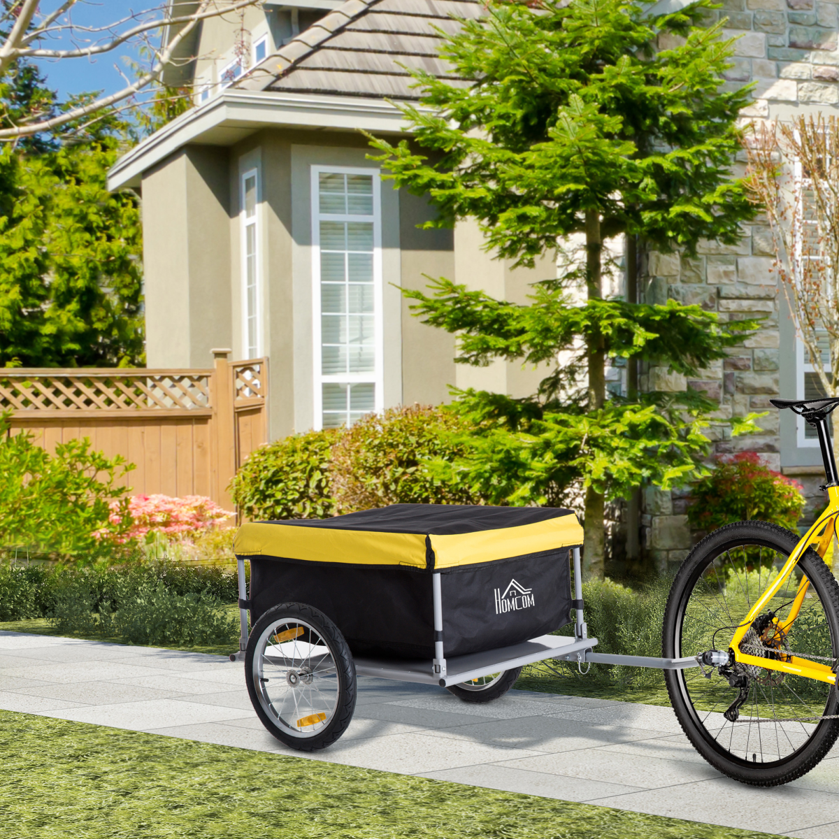HOMCOM Steel Frame Bike Cargo Trailer Storage Cart with Oxford Cloth Carry Bag, Yellow, 40kg Max Load
