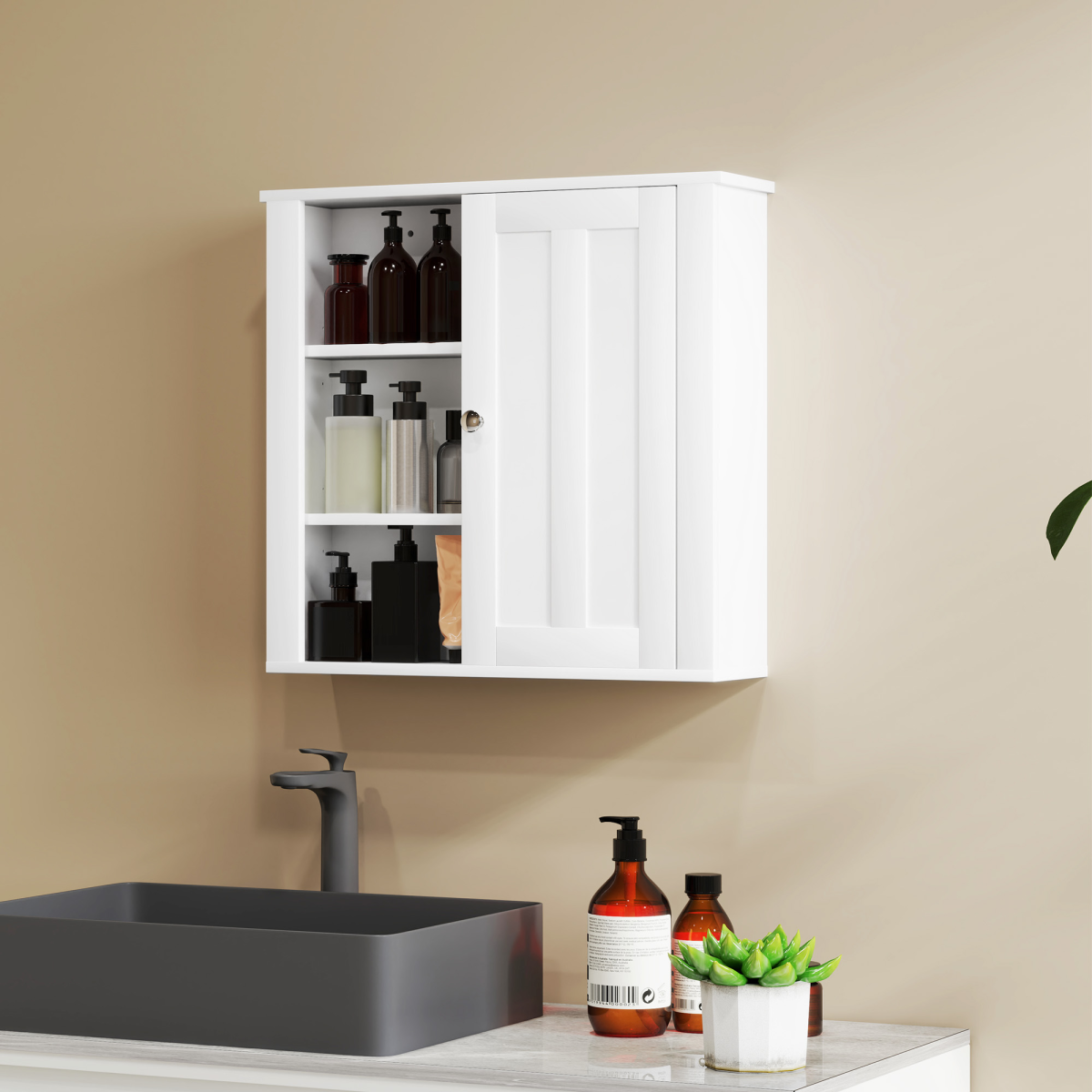 HOMCOM Wall Mounted Bathroom Cabinet with Adjustable Shelves, White