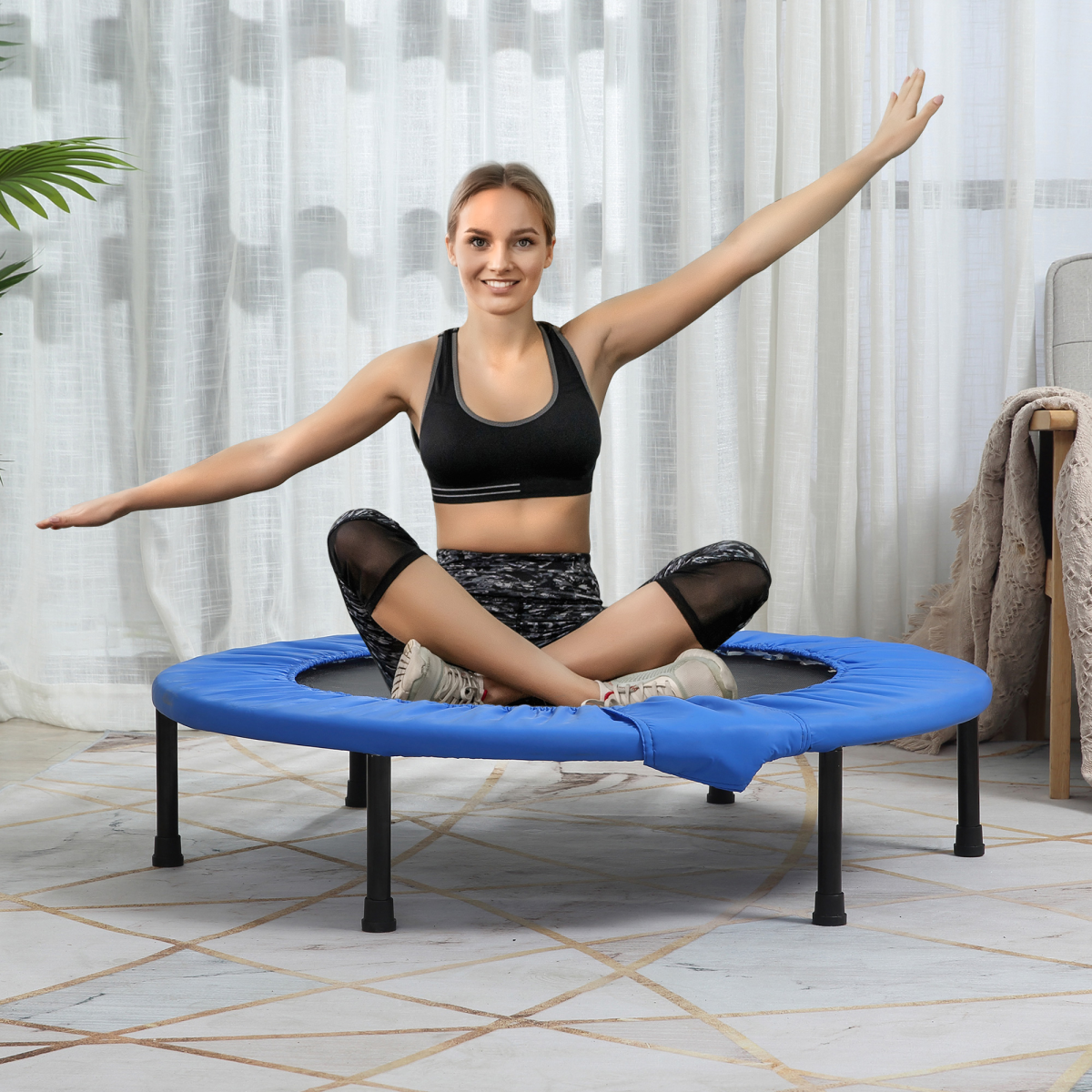96 cm Foldable Mini Fitness Trampoline Rebounder, Blue, HOMCOM