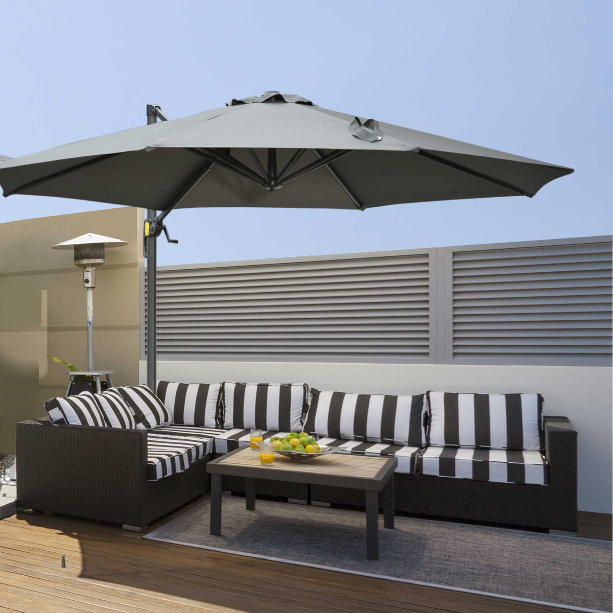 Outsunny Roma 3m Round Patio Cantilever Parasol Umbrella, Dark Grey