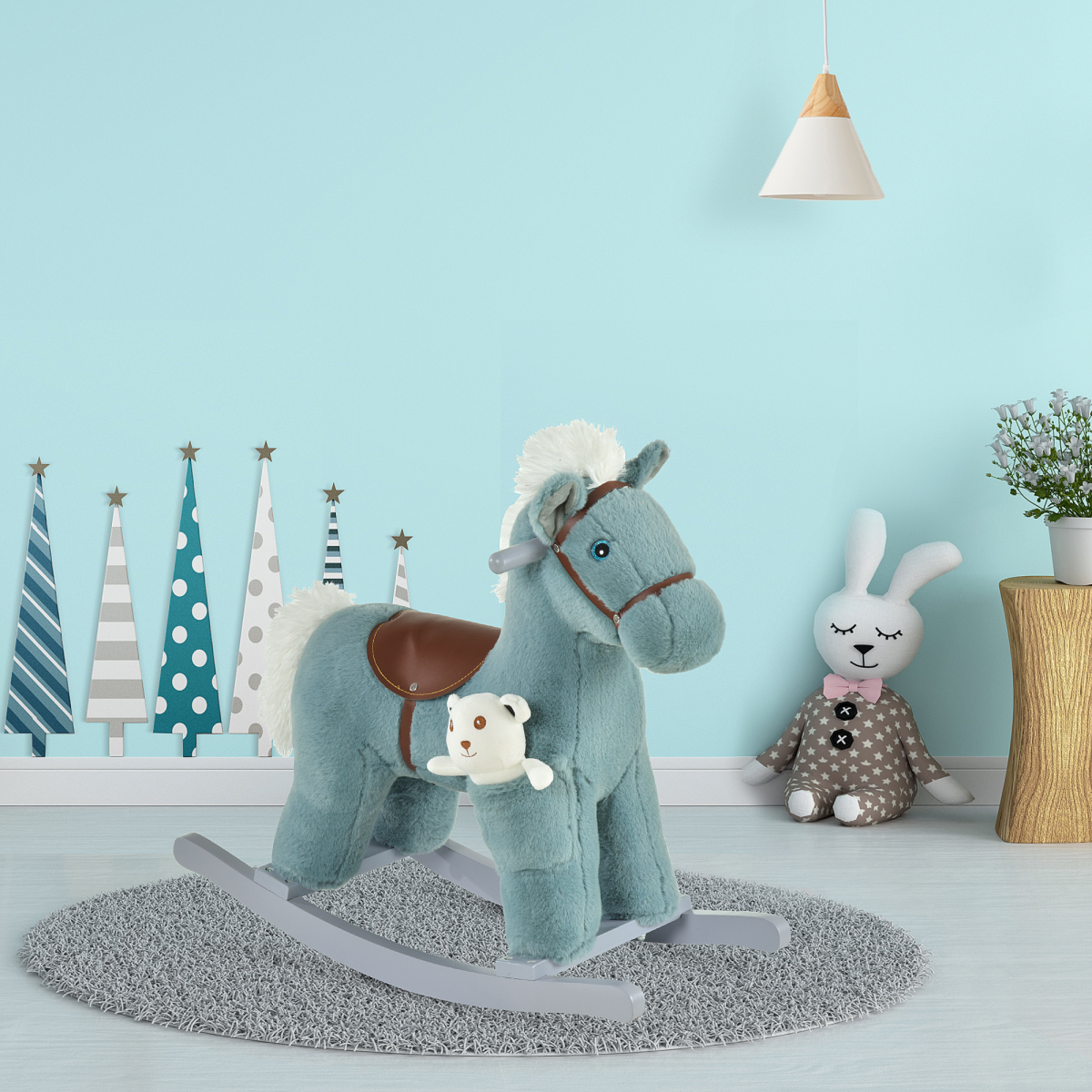 HOMCOM Kids Plush Ride-On Rocking Horse with Sounds & Handle Grip