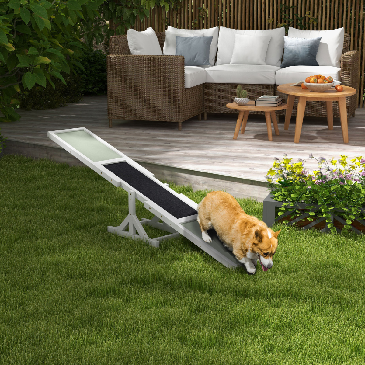 PawHut Wooden Dog Seesaw with Anti-Slip Surface, 30kg Capacity