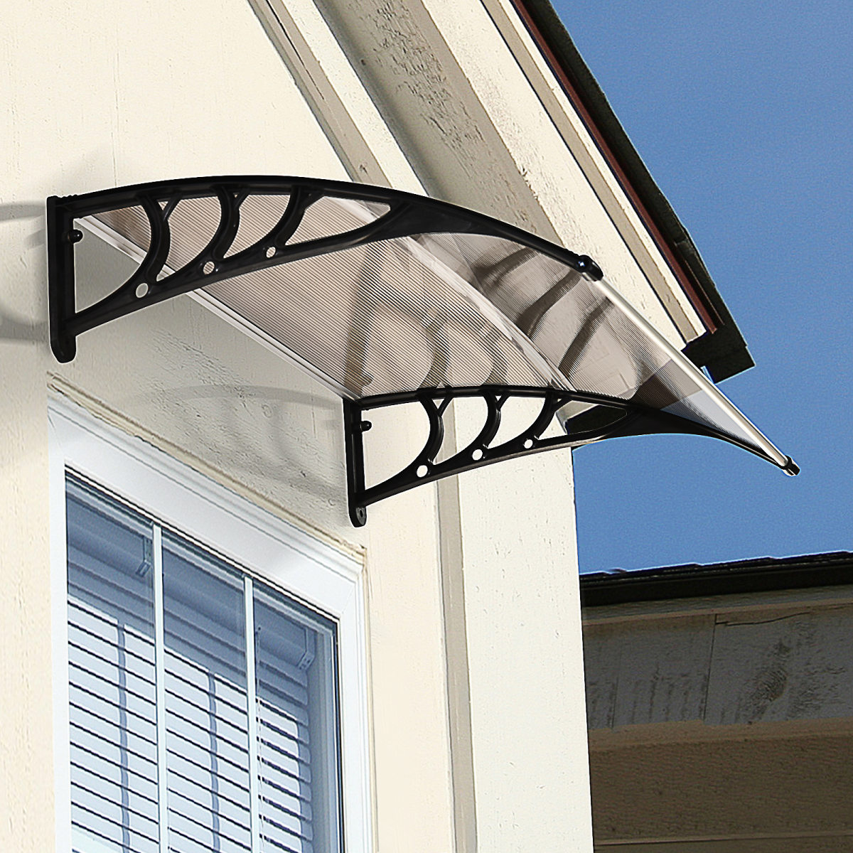 Outsunny 75 x 120 x 23 cm Brown Curved Polycarbonate Awning with Black Bracket