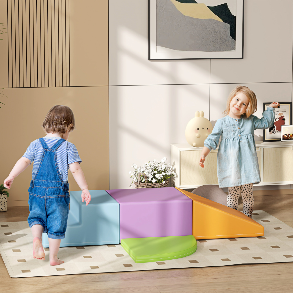 HOMCOM 4-Piece Soft Foam Climb and Crawl Play Set for Ages 1-3