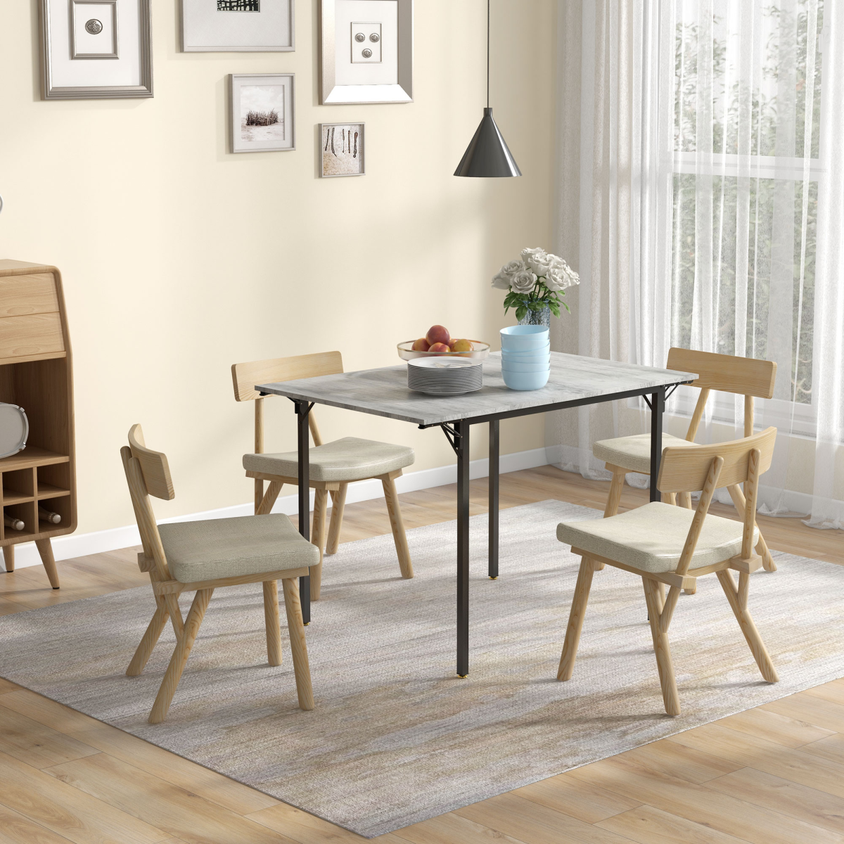 PawHut Grey Folding Drop Leaf Dining Table for 2-4 People