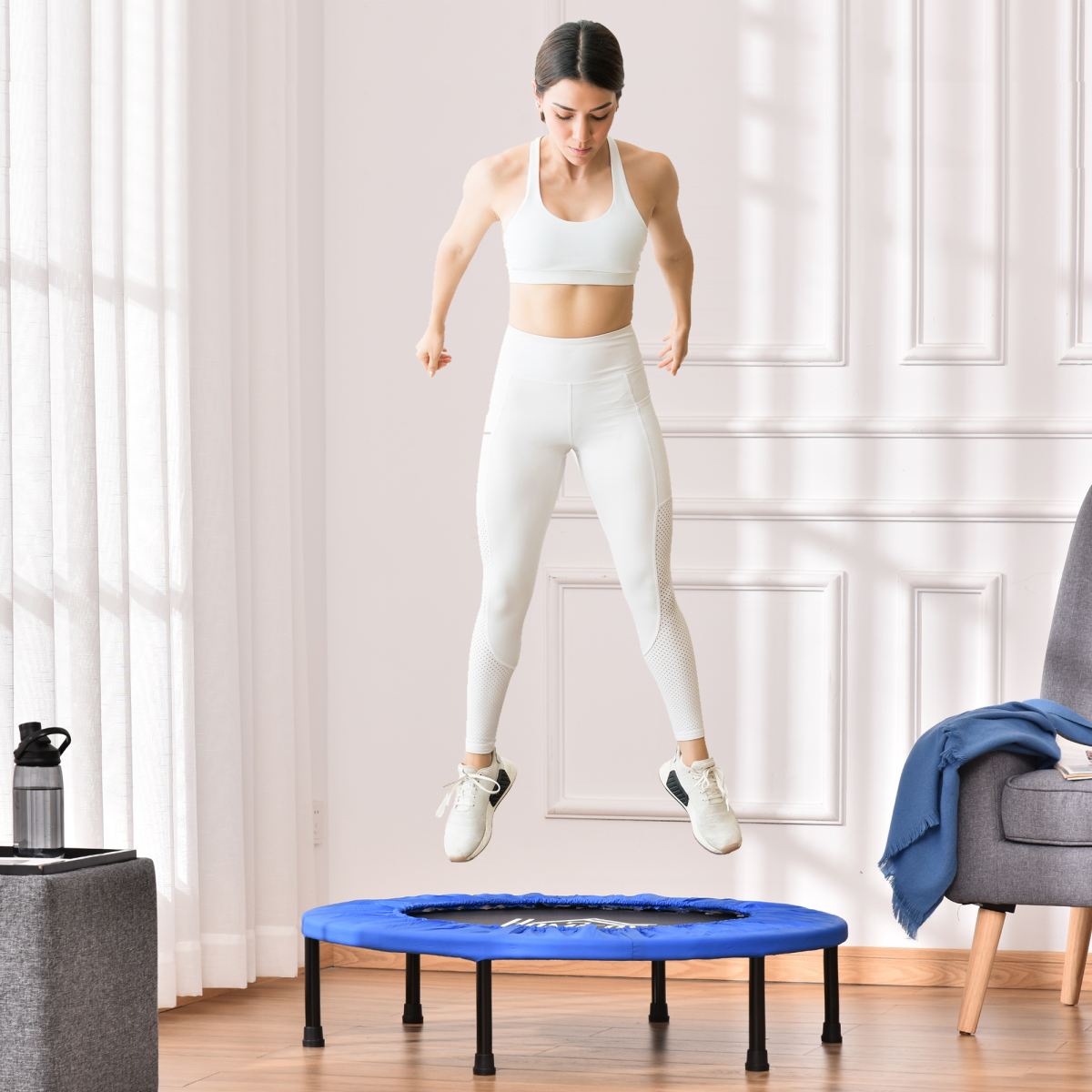36 Inch Indoor Outdoor Foldable Rebounder Trampoline Mini Jumper with 30 Springs, Thick Bouncing Mat, Metal Legs and Anti-Slip Feet, 100 kg Max Load