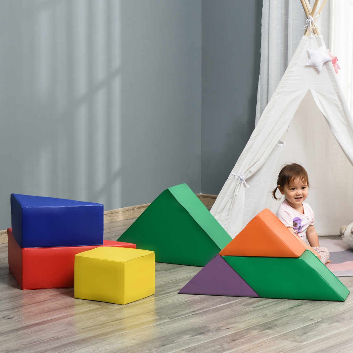 Homcom 7-Piece Soft Foam Toddler Learning Puzzle Blocks Set
