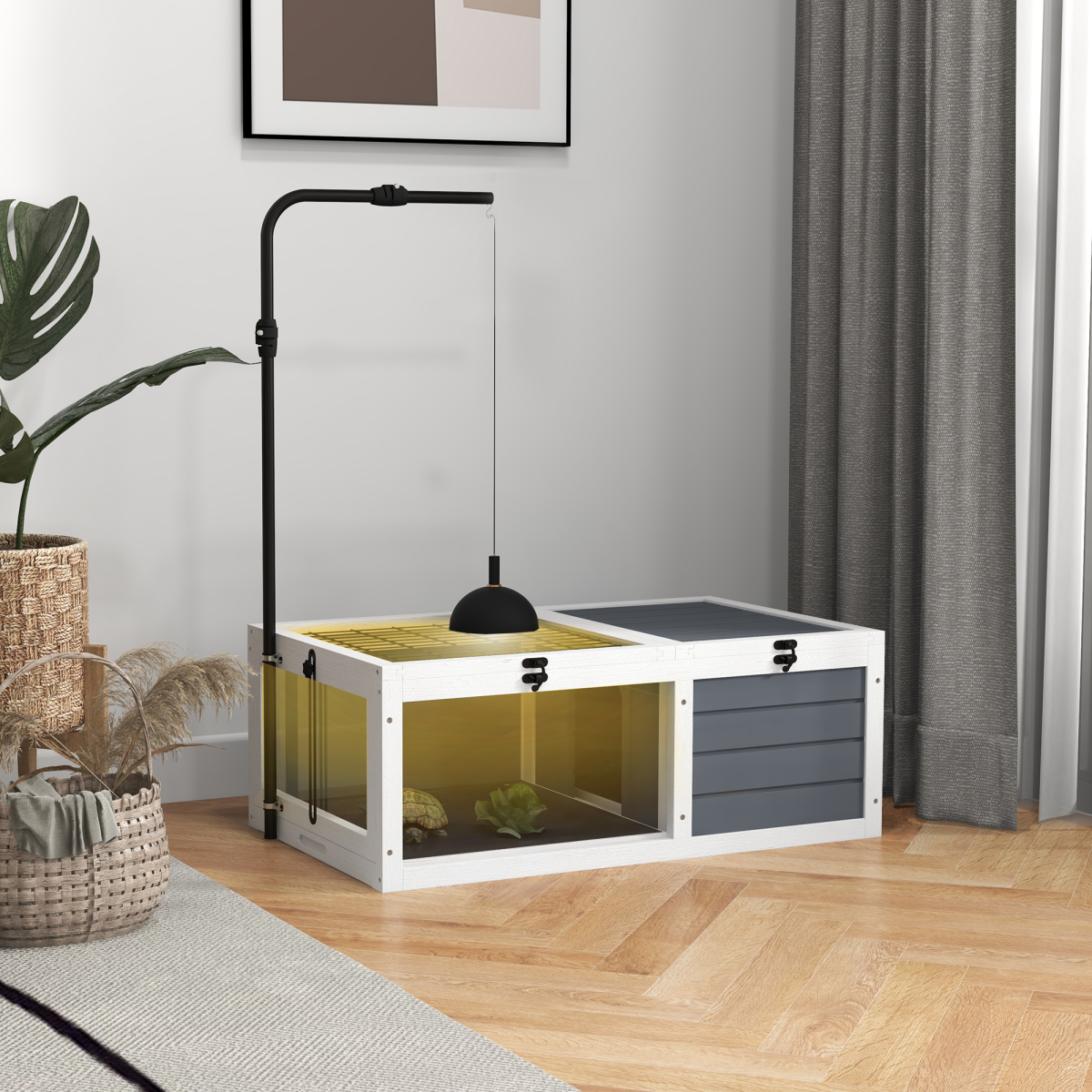 PawHut Wooden Tortoise House with Adjustable Lamp Holder