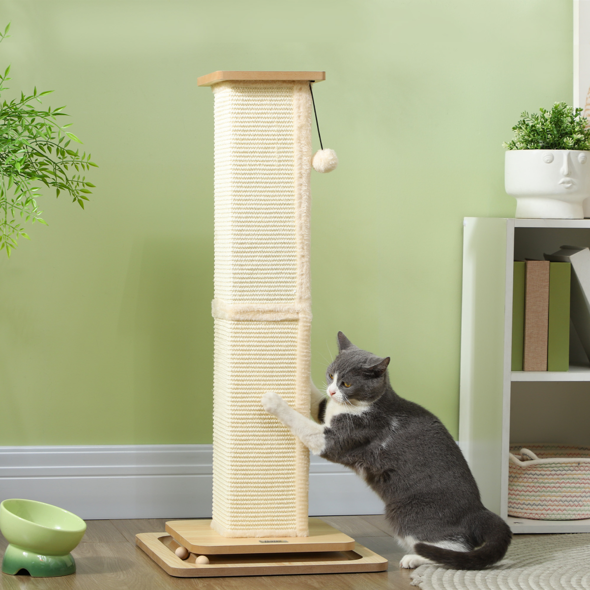 PawHut 87cm 3-in-1 Cat Scratching Post with Track Ball Toy