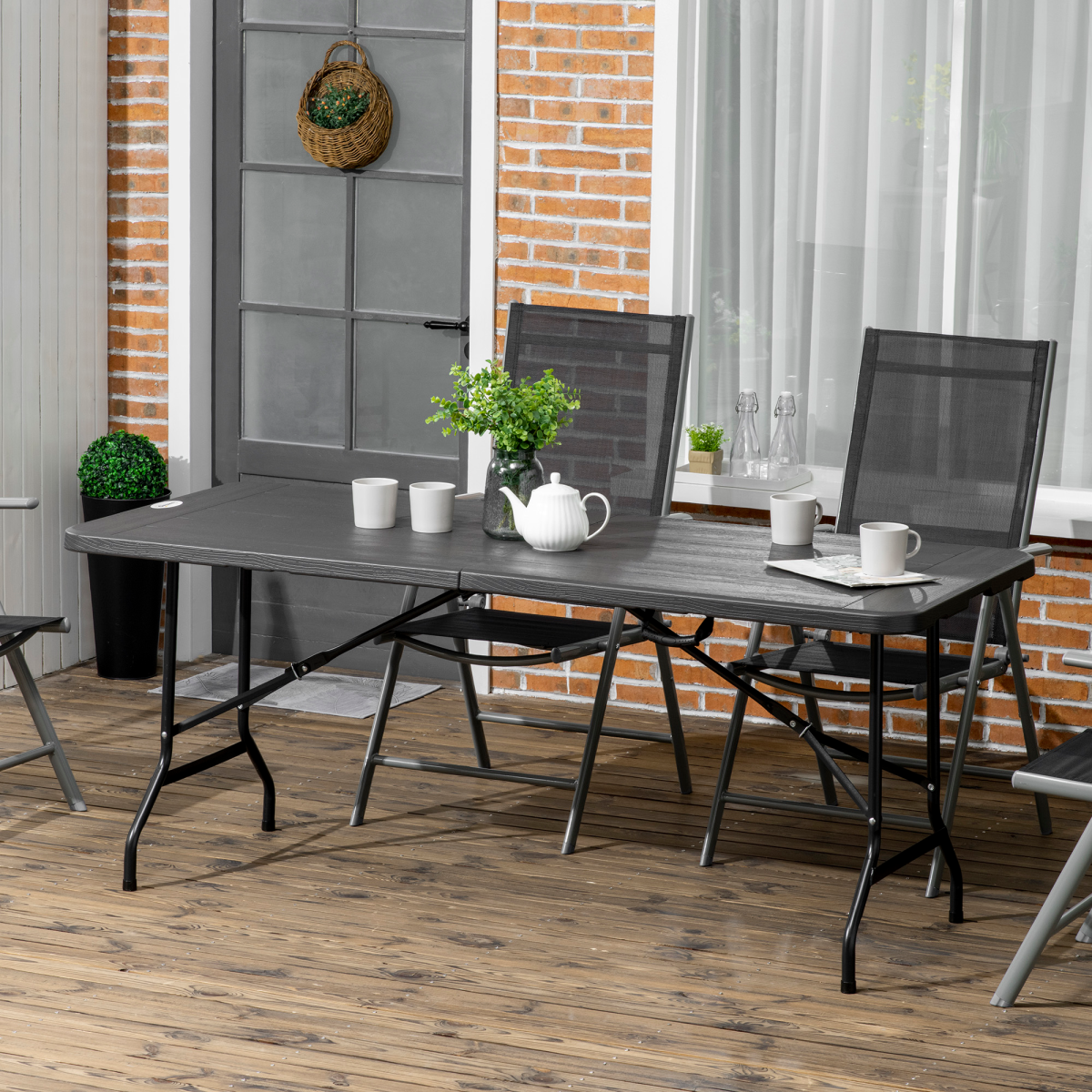 Outsunny Folding Outdoor Dining Table for 6, Weather-Resistant