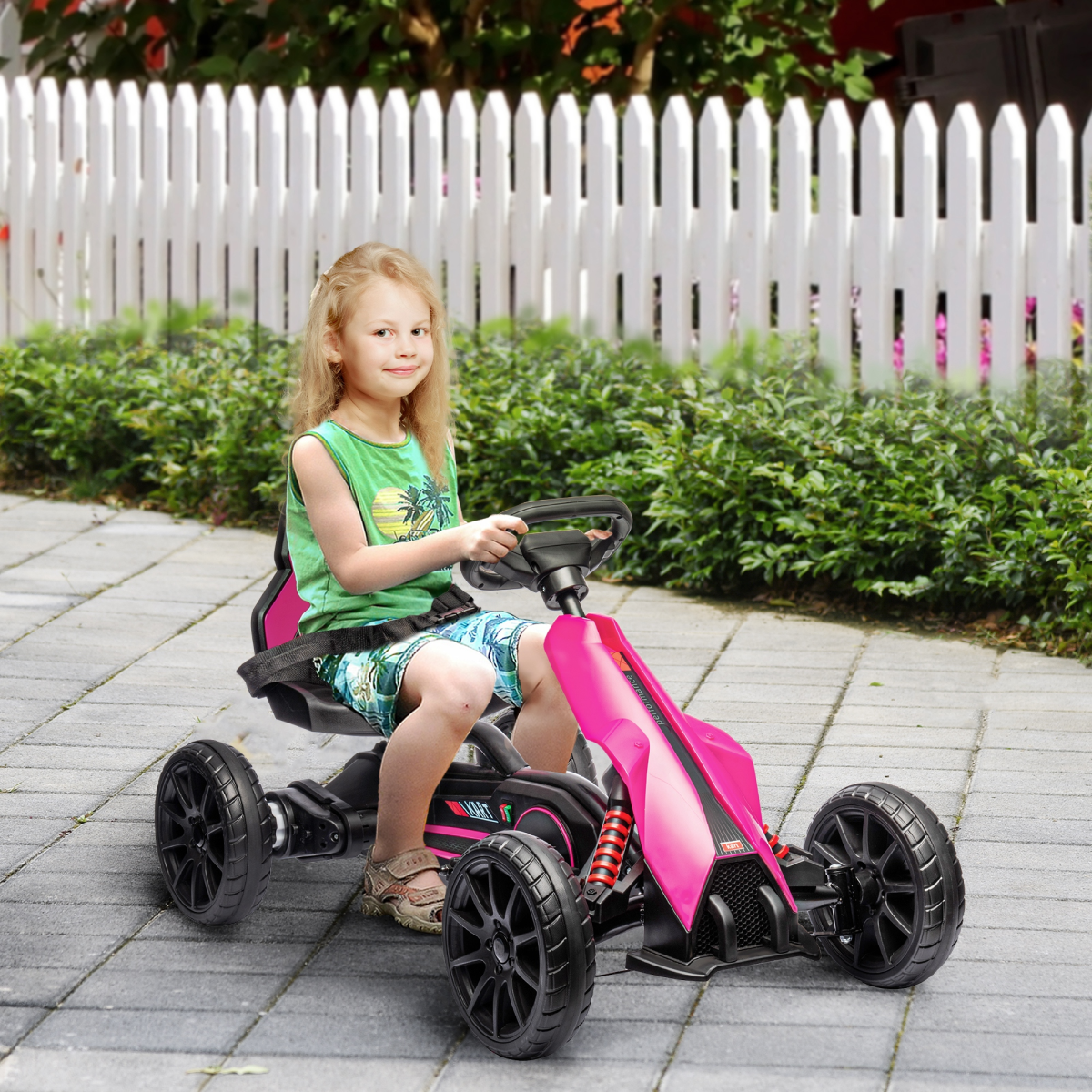 HOMCOM 12V Electric Go Kart, Forward/Reverse, 2 Speeds, Ages 3-8, Pink