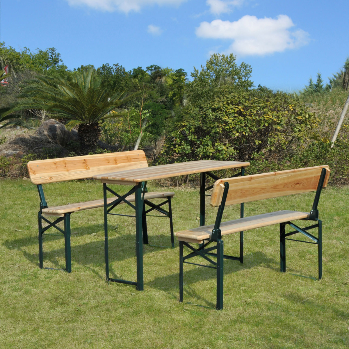 Outsunny 3-Piece Fold-Out Wooden Table and Bench Set