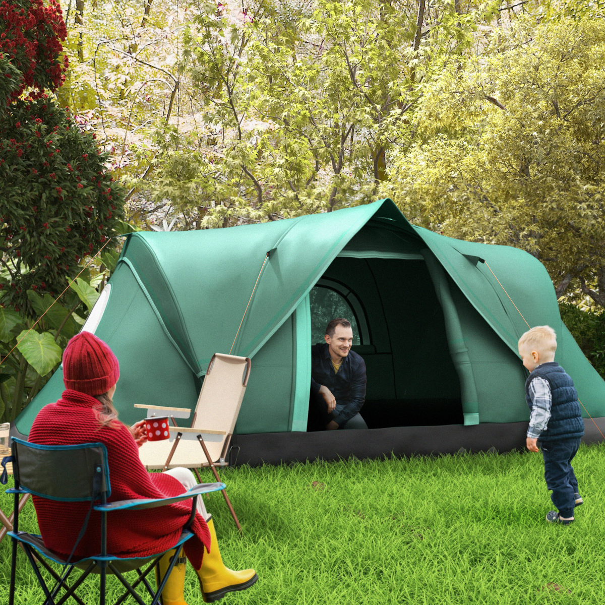 Outdoor Camping Tent For 5-6 W/ Bag, Fiberglass & Steel Frame