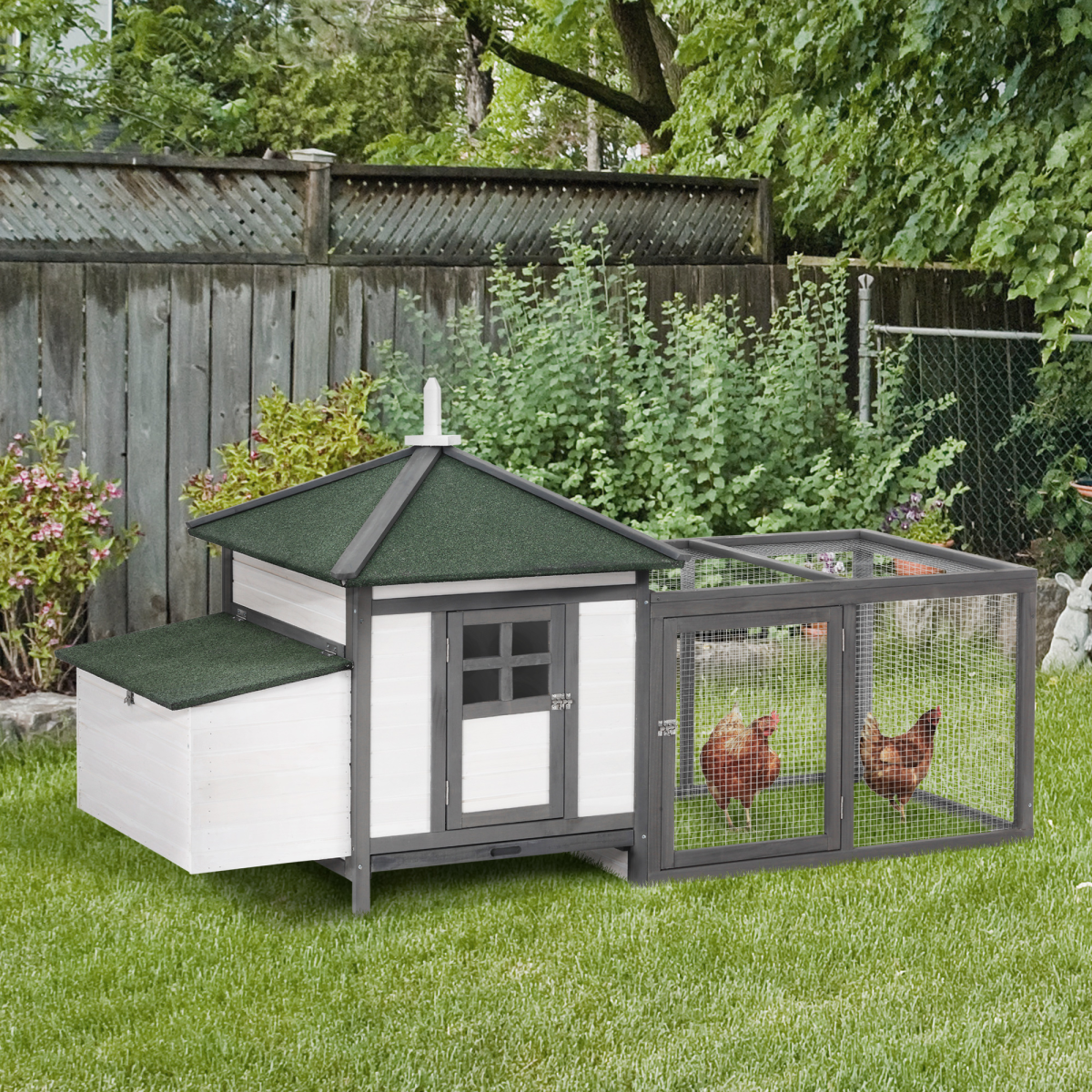 PawHut Wooden Chicken Coop with Nesting Box and Outdoor Run, Backyard Poultry Cage