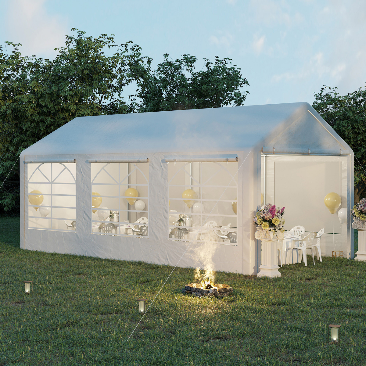 Outsunny 20 x 10 ft Water-Resistant Outdoor Car Tent Canopy, White