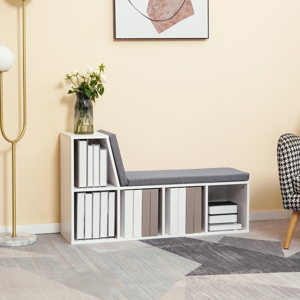 2-Tier Modern White Bookcase with Removable Cushions