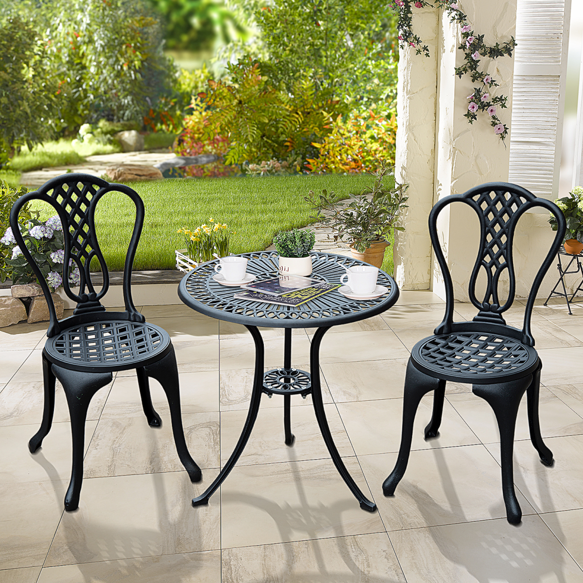 Outsunny 3-Piece Cast Aluminium Bistro Set, 2 Chairs and Table