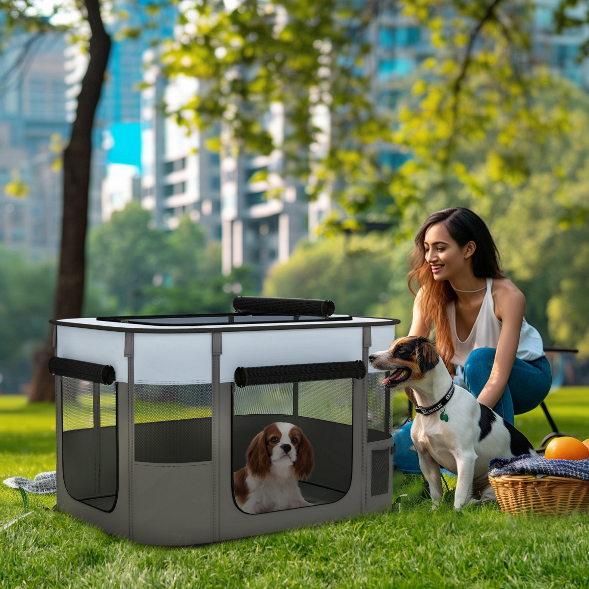 PawHut Foldable Portable Pet Pen for Small Pets, Grey