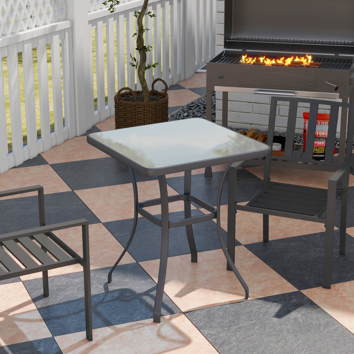 Outsunny Square Frosted Glass Bistro Table, Metal Tube Frame, 5mm Toughened Glass, Indoor/Outdoor Use, 68.5 x 84 cm