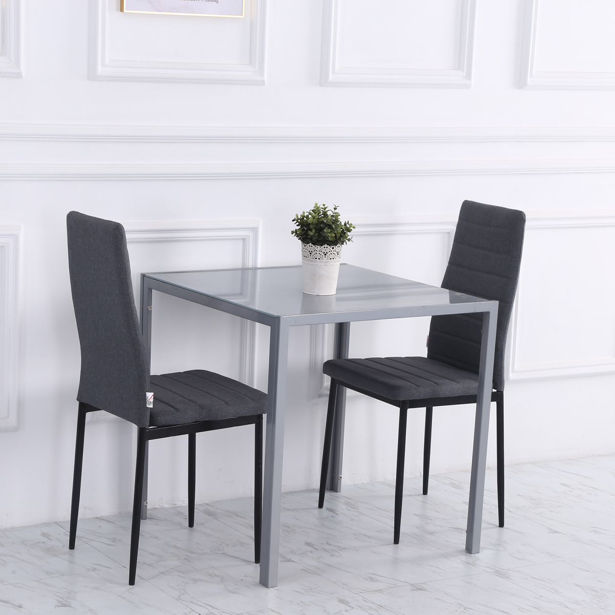 HOMCOM Square Tempered Glass Dining Table with Steel Frame